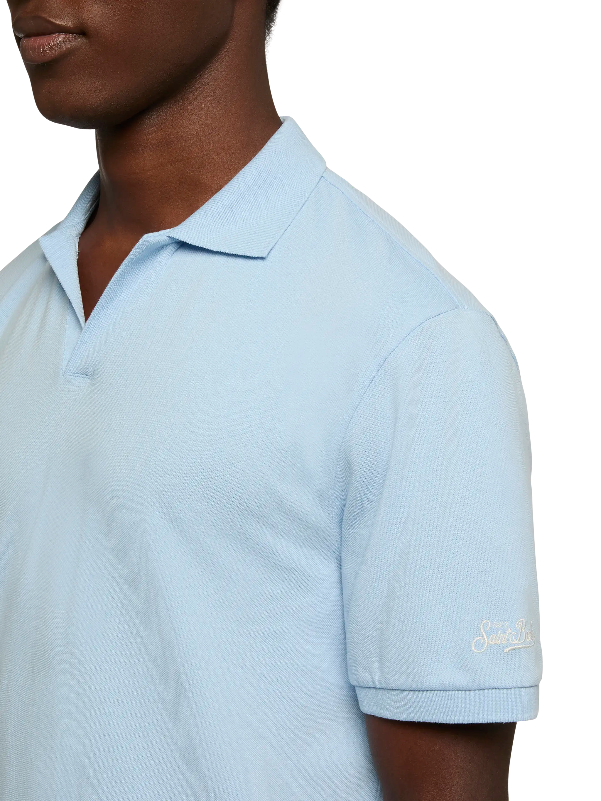 mc2-saint-barth-polo-charles-in-piquet-di-cotone-azzurro-senza-bottoni image 2