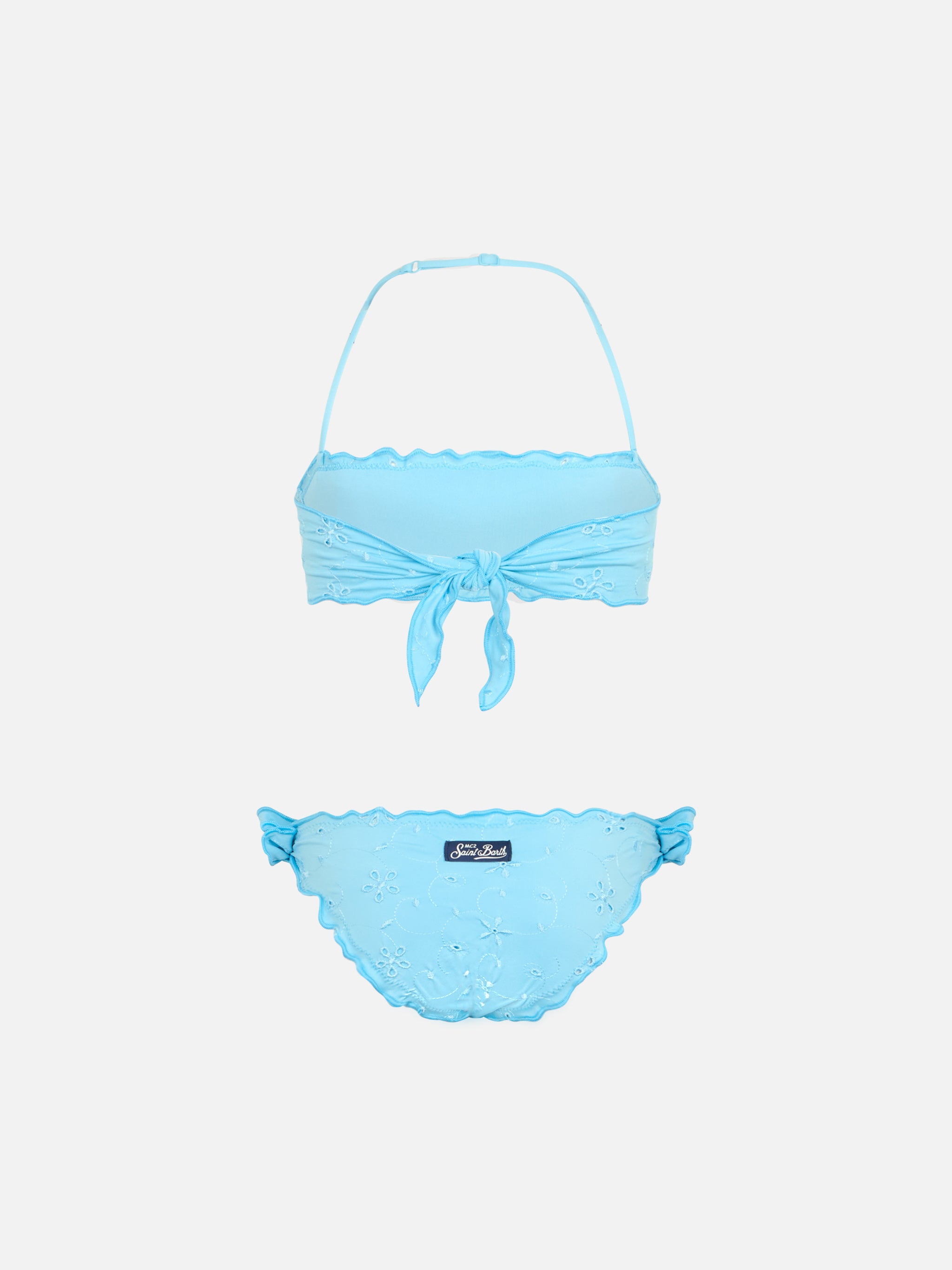 mc2-saint-barth-bikini-emy-norah-da-bambina-due-pezzi-a-fascia-azzurro-con-ricam image 2