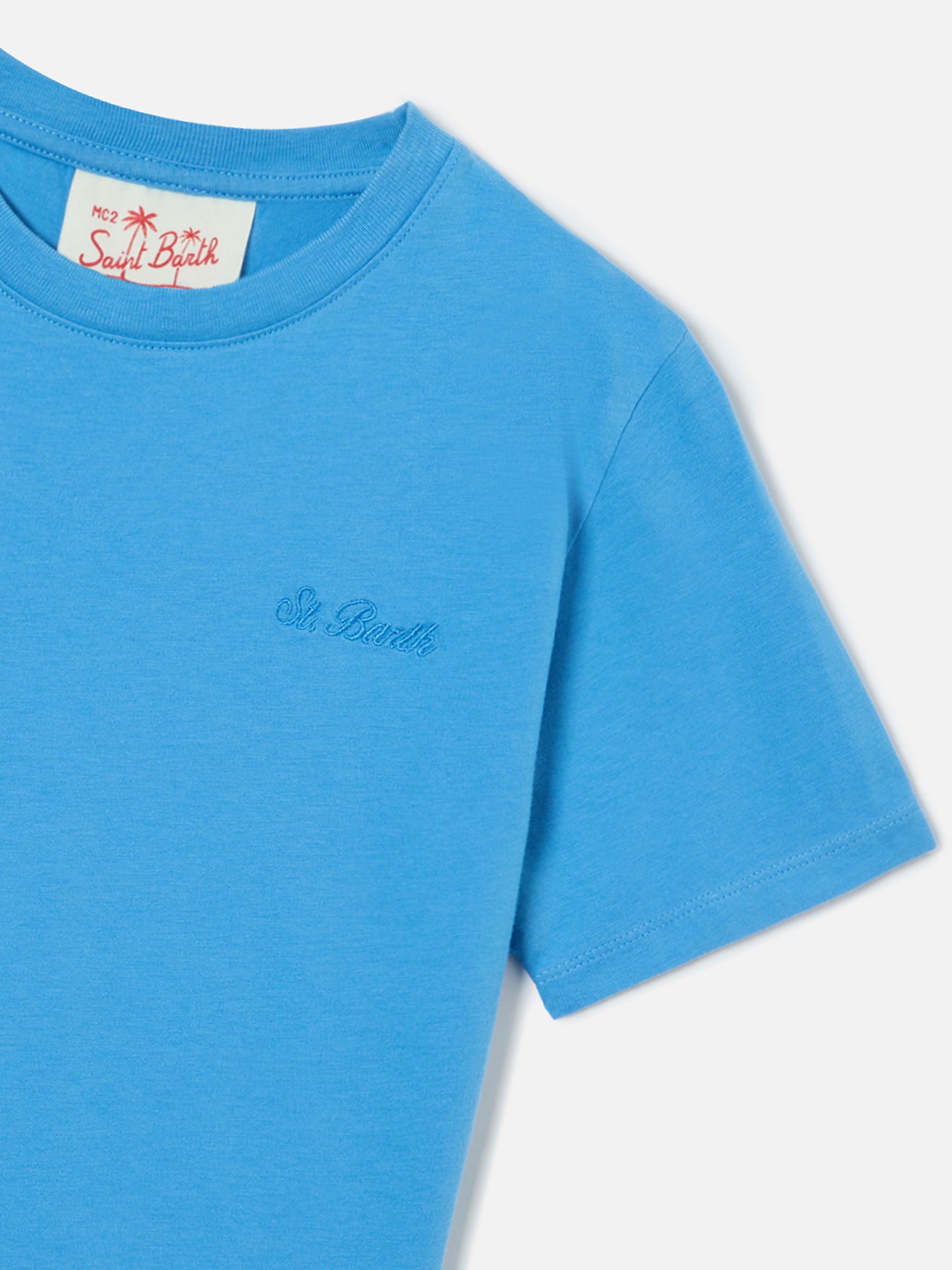 mc2-saint-barth-t-shirt-dover-jr-bambino-azzurro-polvere-cotone-logo-ricamato image 2