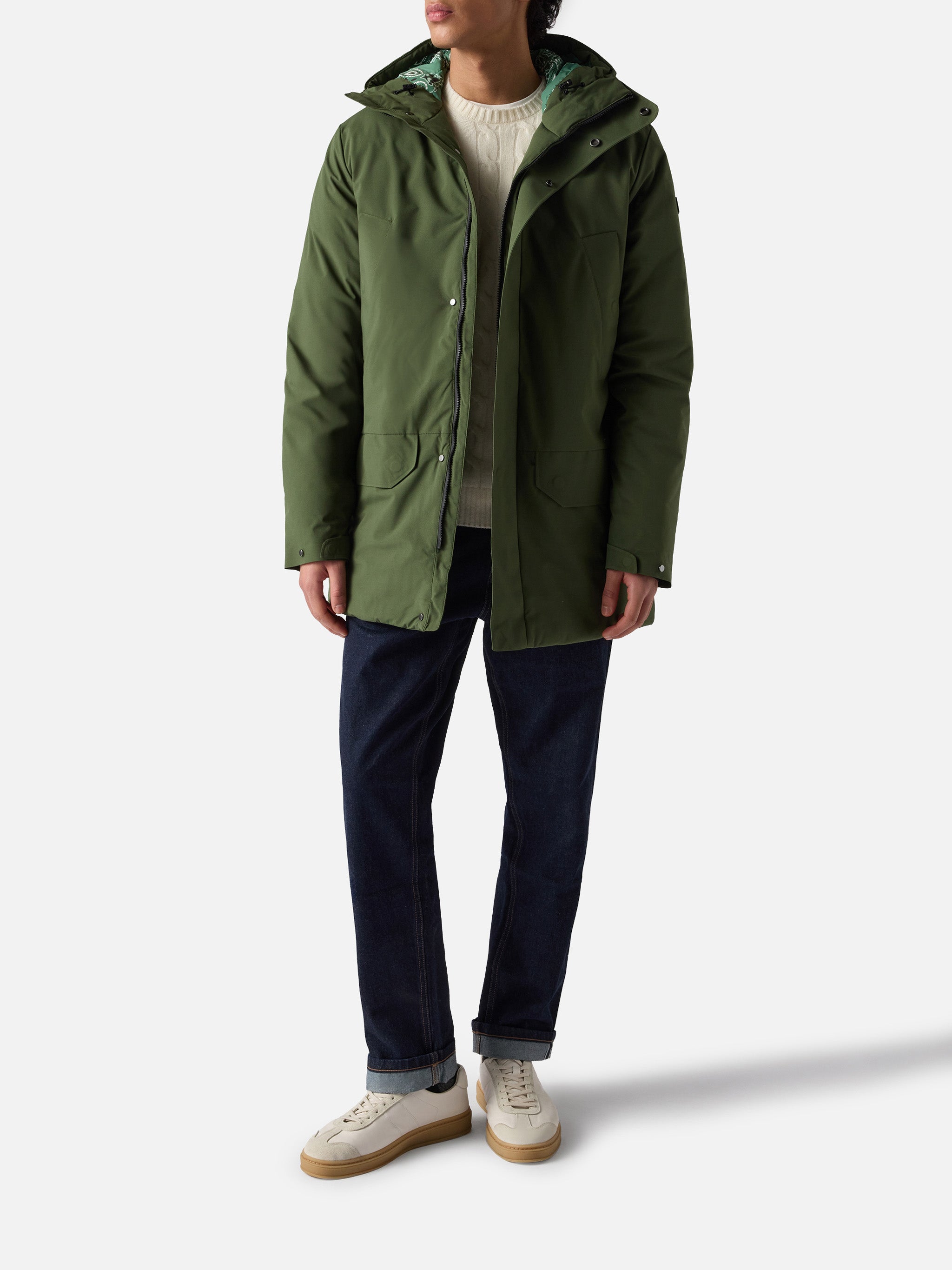 mc2-saint-barth-voyager-down-parka-uomo-bandana-verde-militare-antivento image 2