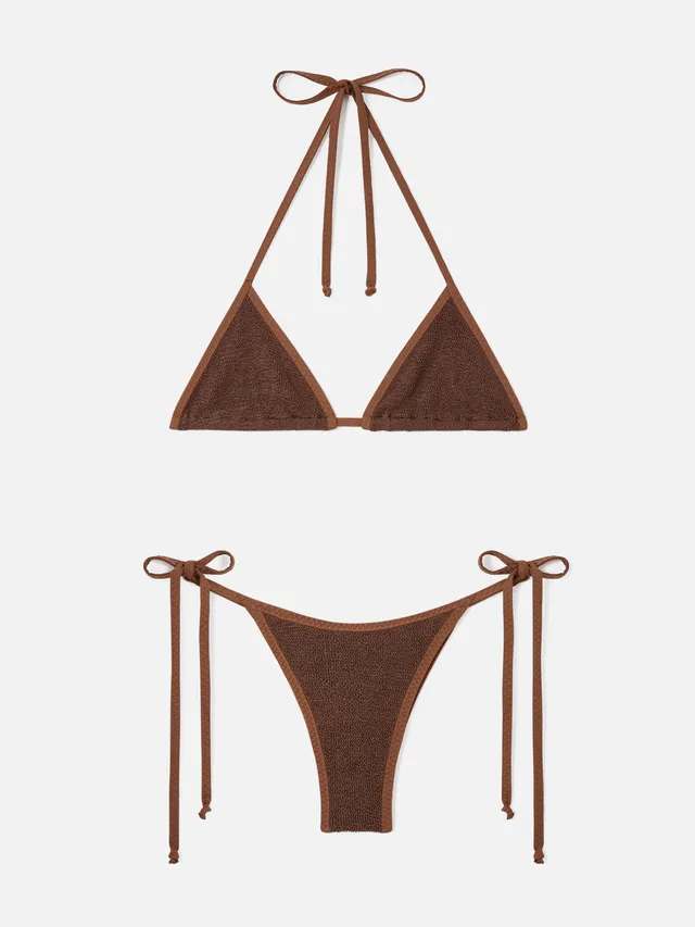 mc2-saint-barth-bikini-leah-norah-donna-triangolo-crinkle-marrone-con-piping image 1