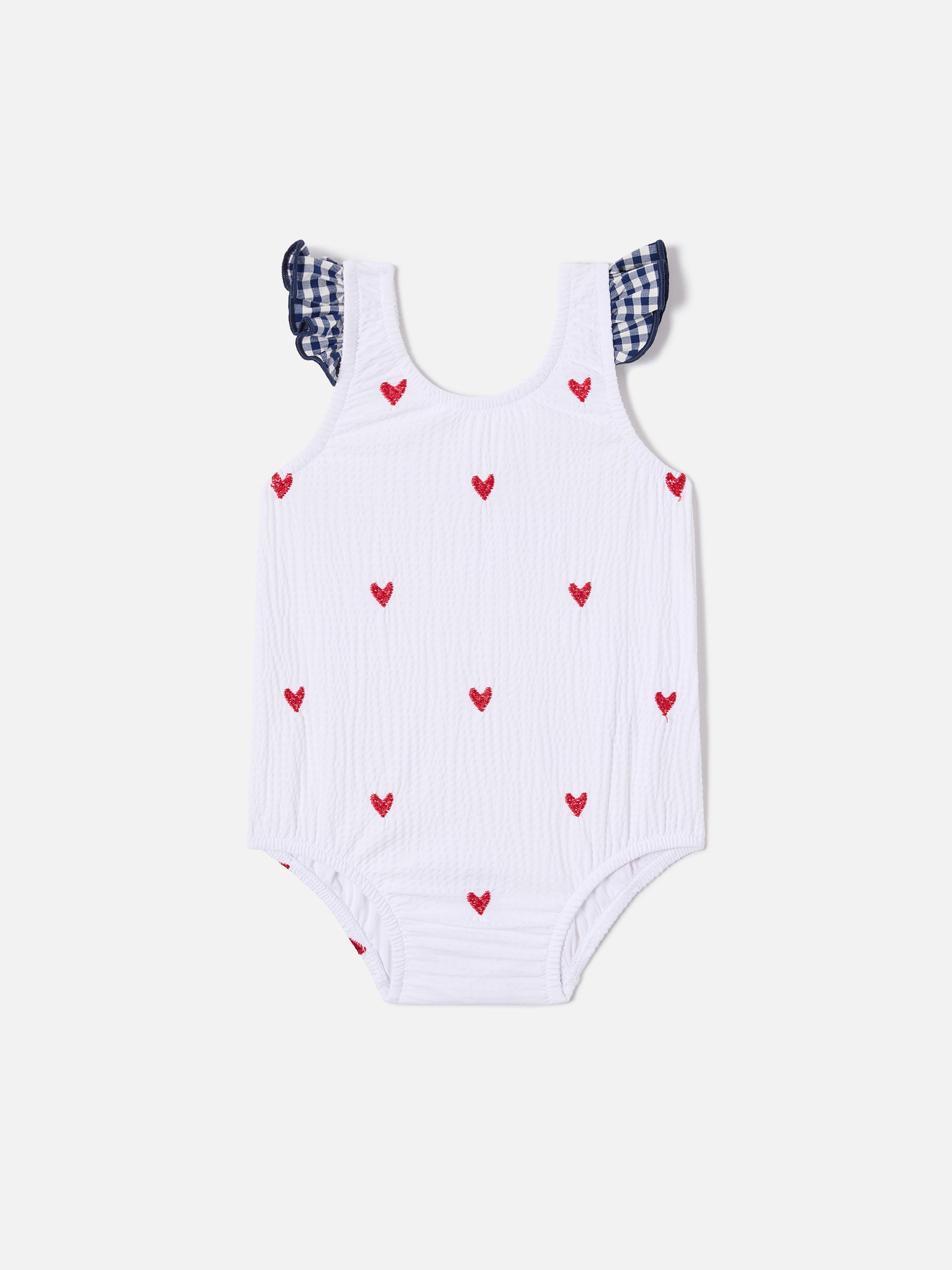 mc2-saint-barth-pinkie-costume-intero-neonata-seersucker-cuori-bianco-e-rosso image 1