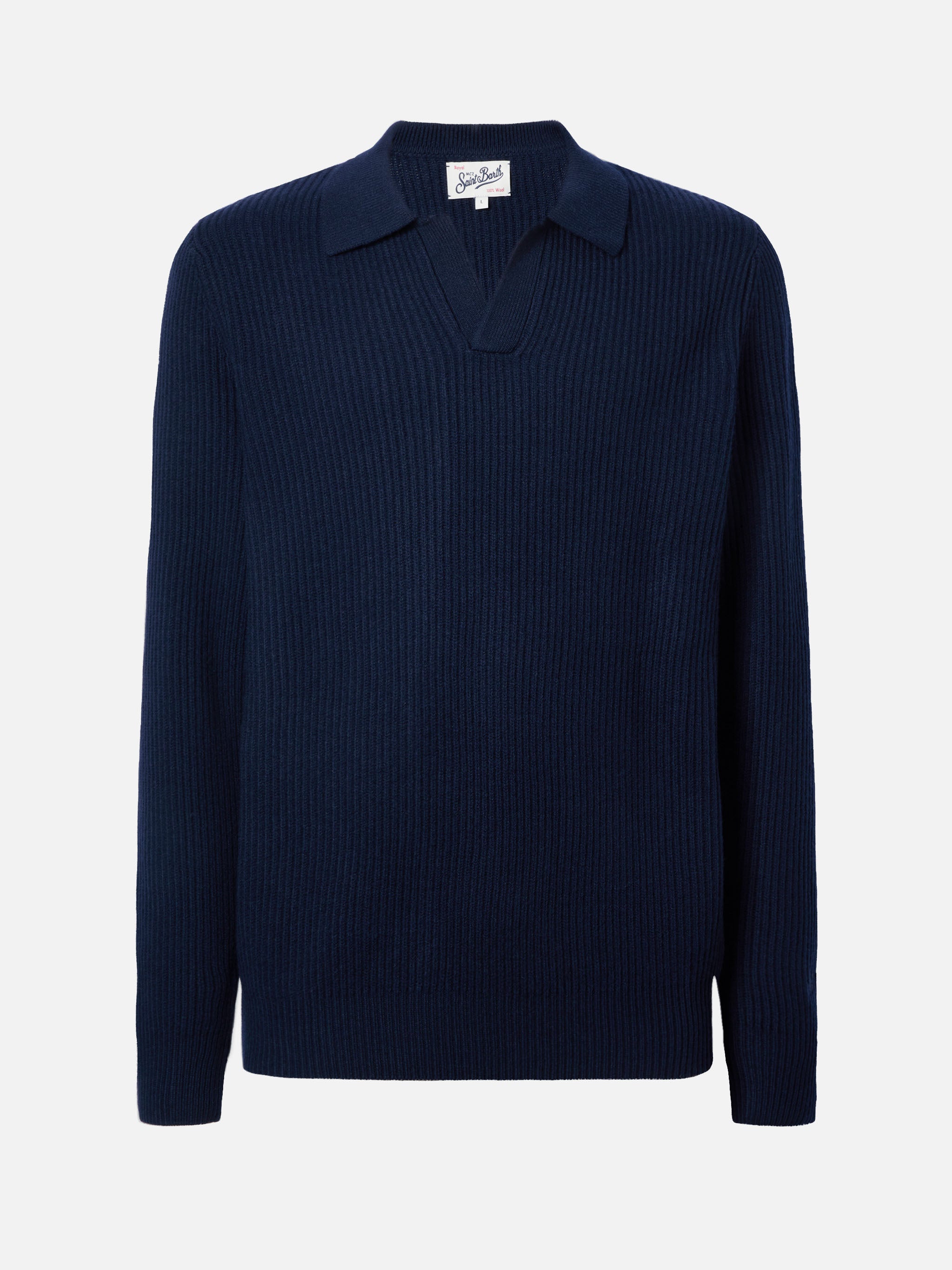 polo-in-maglia-mc2-saint-barth-downing-in-pura-lana-blu-notte image 5
