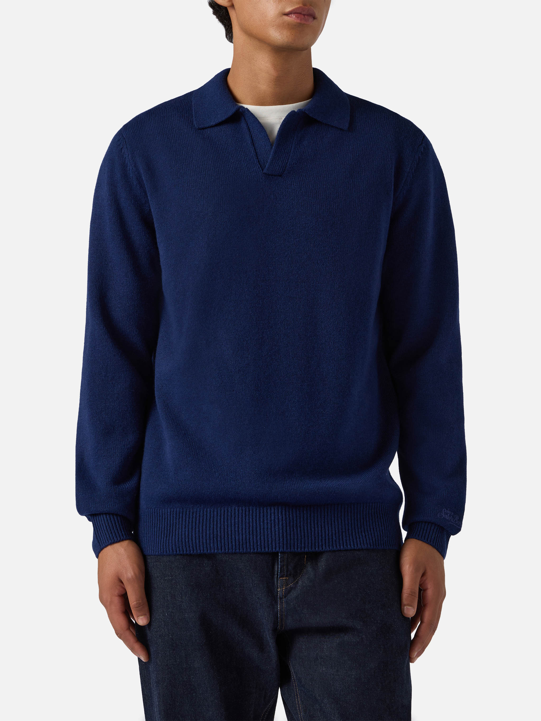 mc2-saint-barth-polo-covent-uomo-in-pura-lana-blu-navy image 1