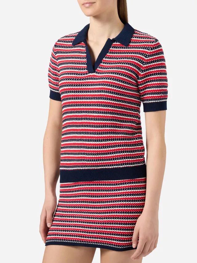 mc2-saint-barth-polo-caddy-ridge-donna-in-maglia-di-puro-cotone-a-righe-blu-ross image 1