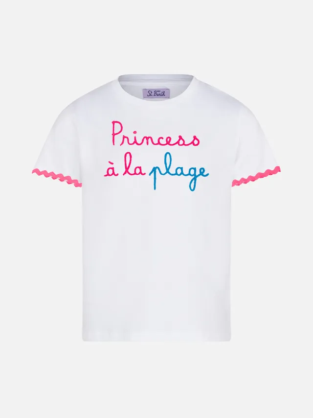 t-shirt-mc2-saint-barth-da-bambina-con-scritta-princess-la-plage-e-ricamo image 1