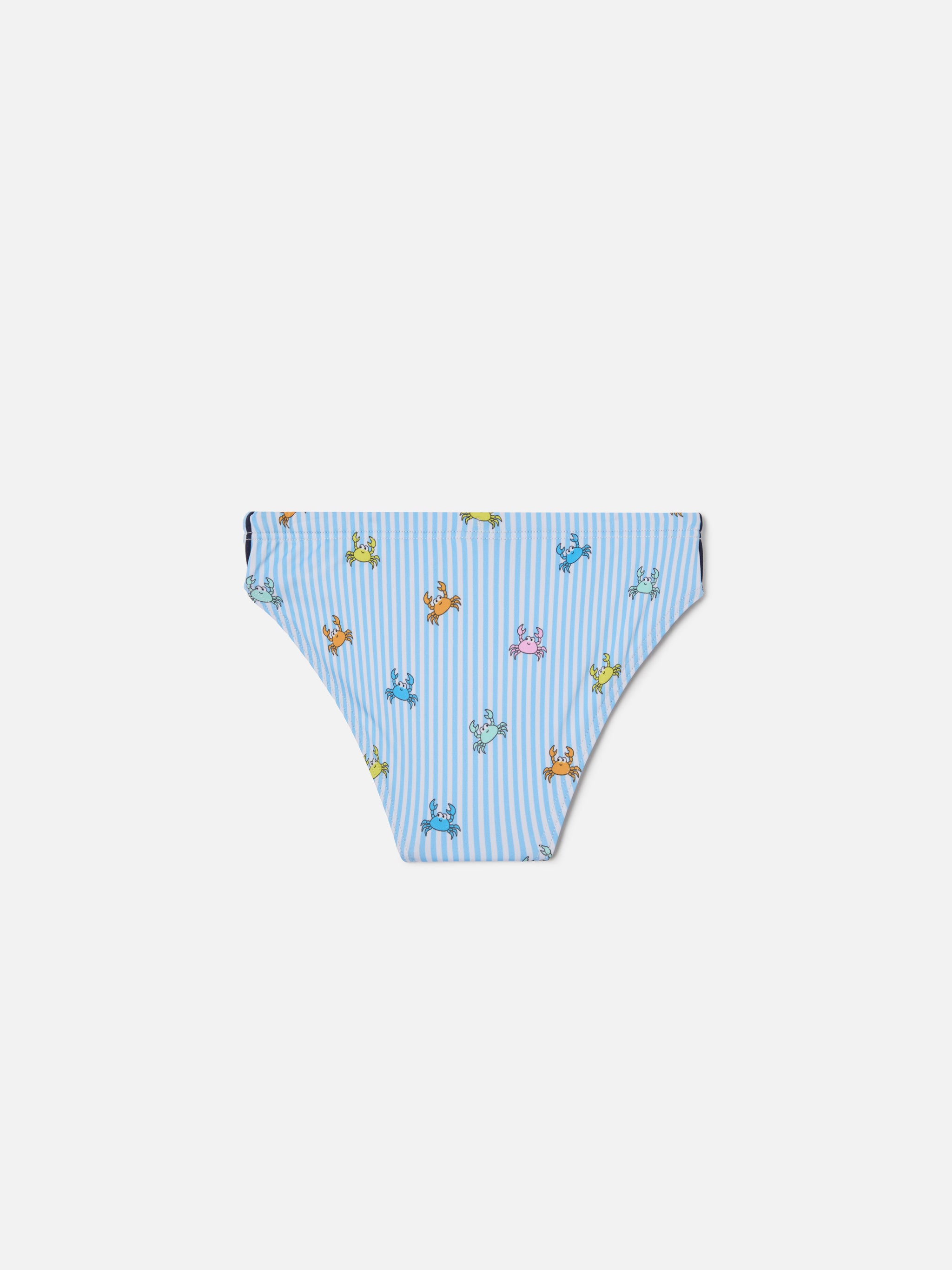 mc2-saint-barth-billy-slip-mare-bambino-rigato-bianco-azzurro-stampa-granchietti image 2