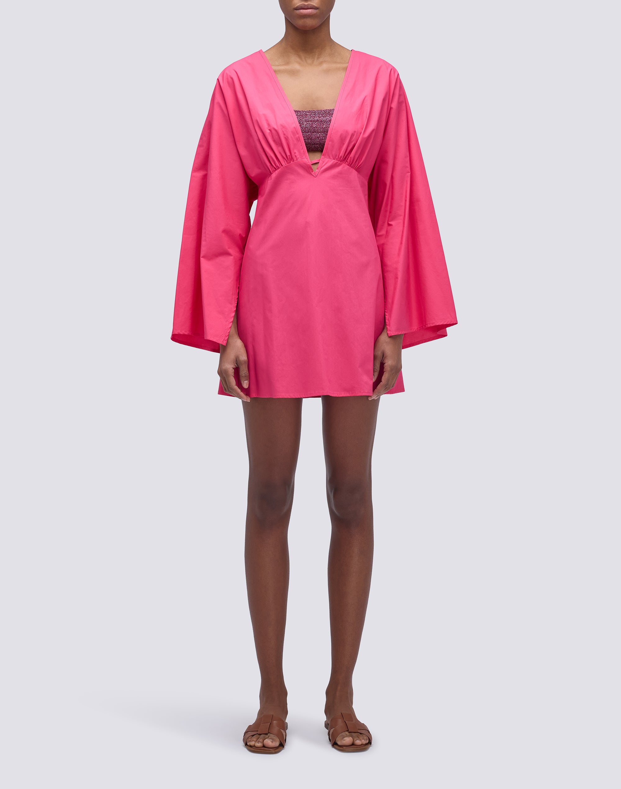 sundek-abito-corto-donna-in-popeline-scollo-a-v-maniche-lunghe image 2