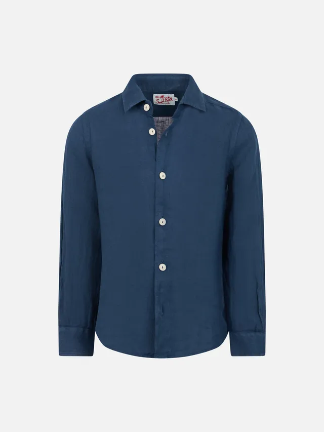 mc2-saint-barth-agnes-camicia-bambino-lino-blu-navy image 1