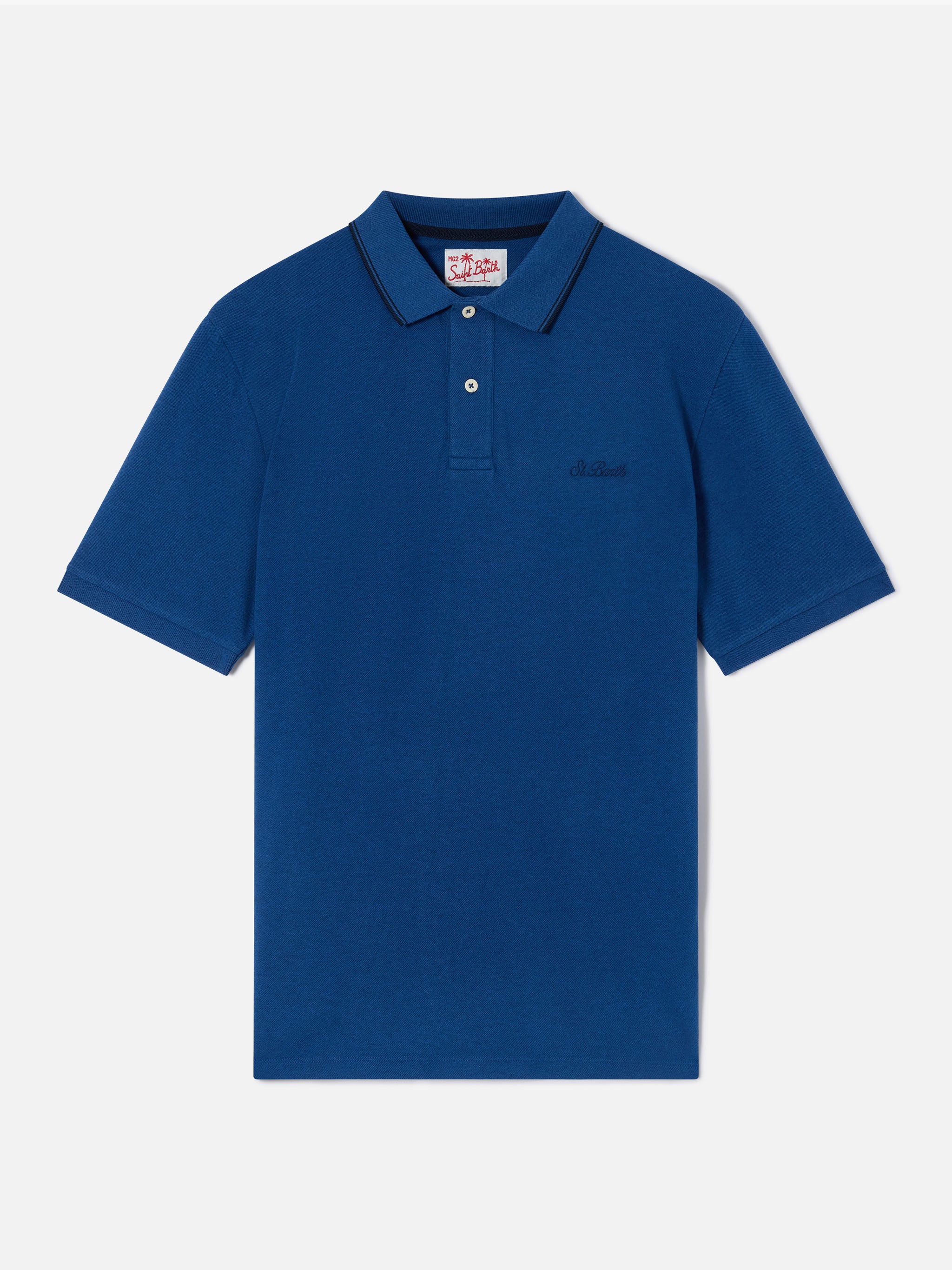mc2-saint-barth-beverly-hills-polo-uomo-in-cotone-piquet-blu-denim image 4