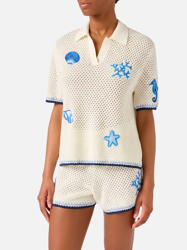 mc2-saint-barth-polo-pixie-donna-maglia-traforata-bianca-patch-marine image 1