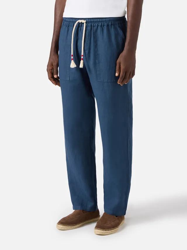 mc2-saint-barth-calais-pantalone-lungo-uomo-in-puro-lino-blu-navy image 1