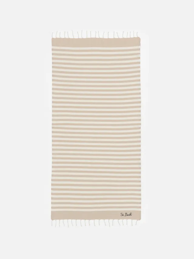 mc2-saint-barth-foutas-telo-mare-a-righe-beige-e-bianco-in-cotone-jacquard image 1