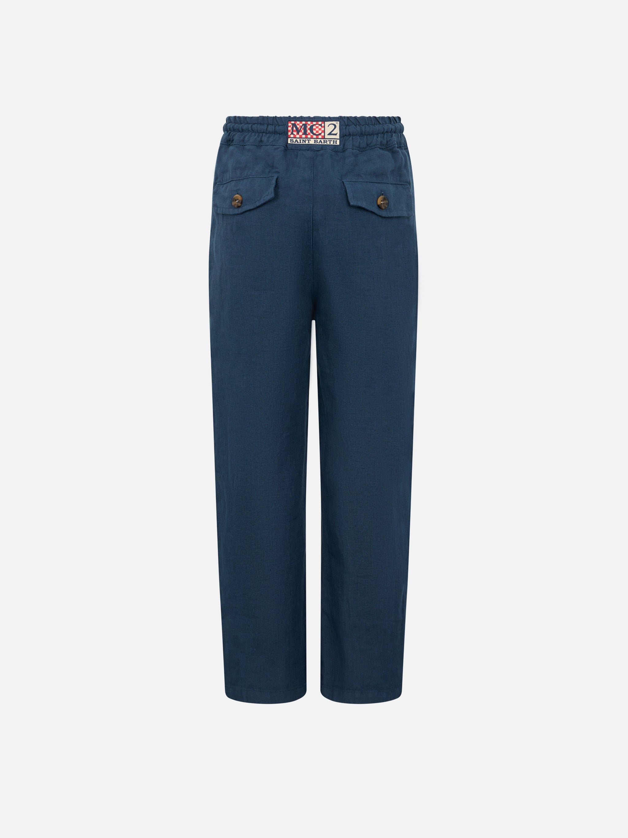 mc2-saint-barth-calais-jr-pantaloni-bambino-in-lino-blu-navy-con-coulisse image 2
