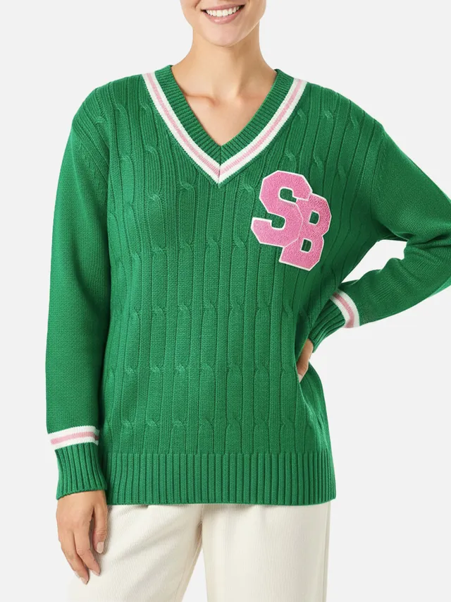 maglione-mc2-saint-barth-roger-con-scollo-a-v-intrecciato-verde-tinta-unita-in-m image 1