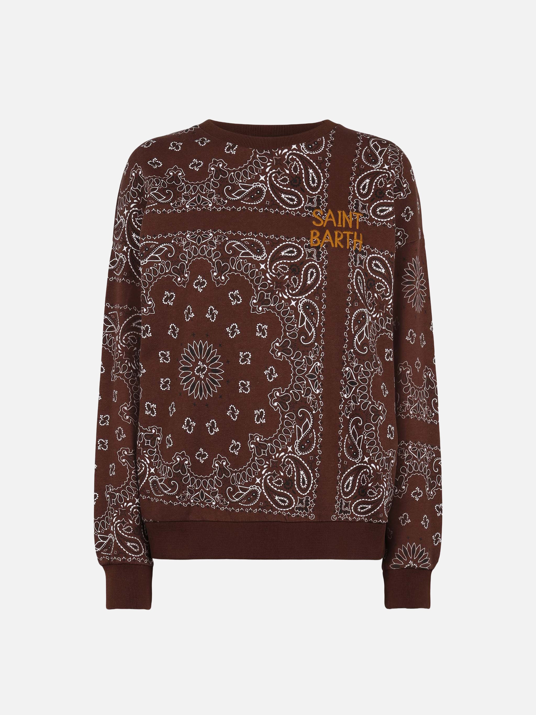 mc2-saint-barth-felpa-stardust-donna-in-cotone-fantasia-bandana-marrone image 1