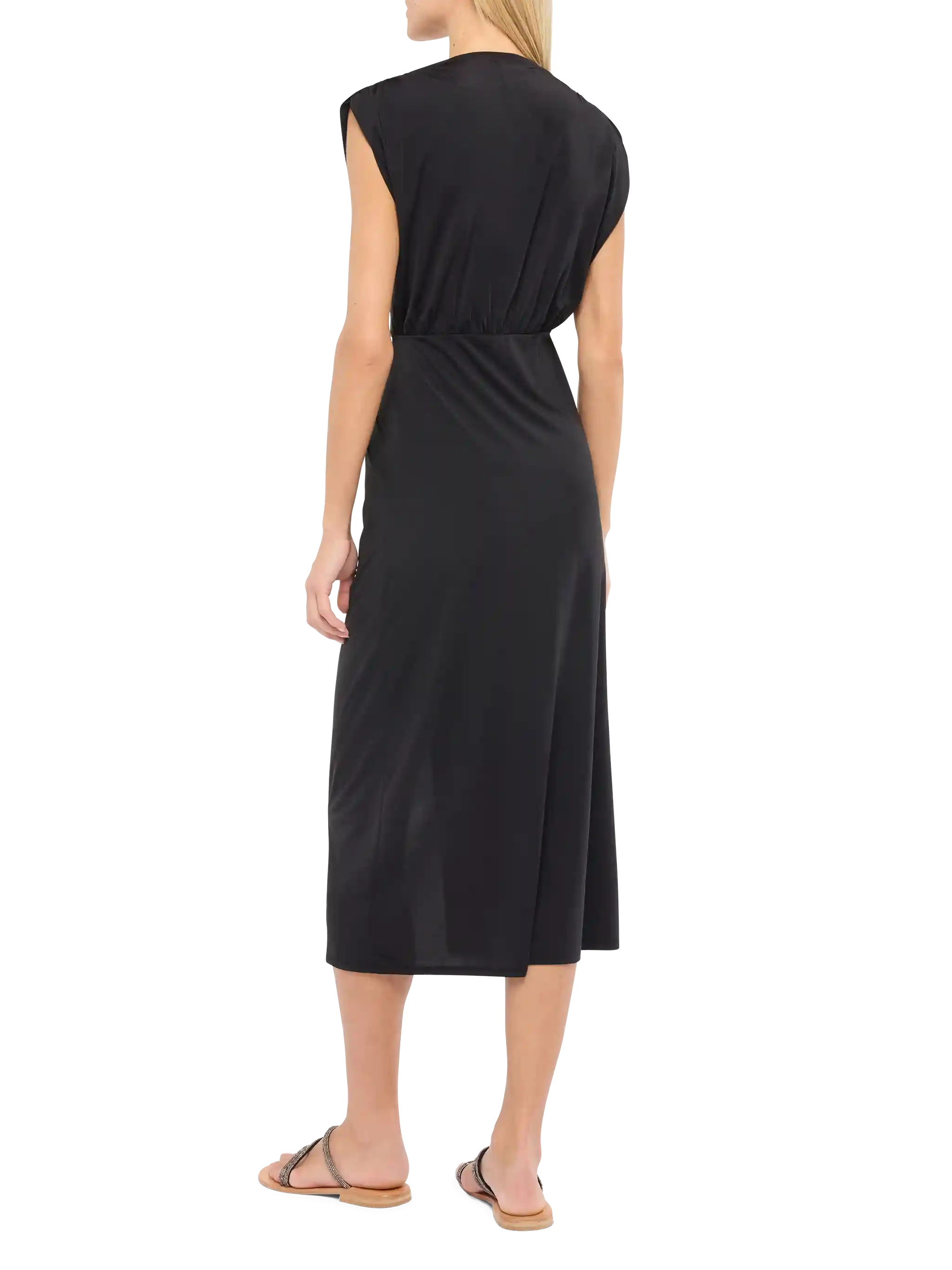 mc2-saint-barth-marina-abito-pareo-donna-nero-lungo-maxi-drappeggio-frontale image 3