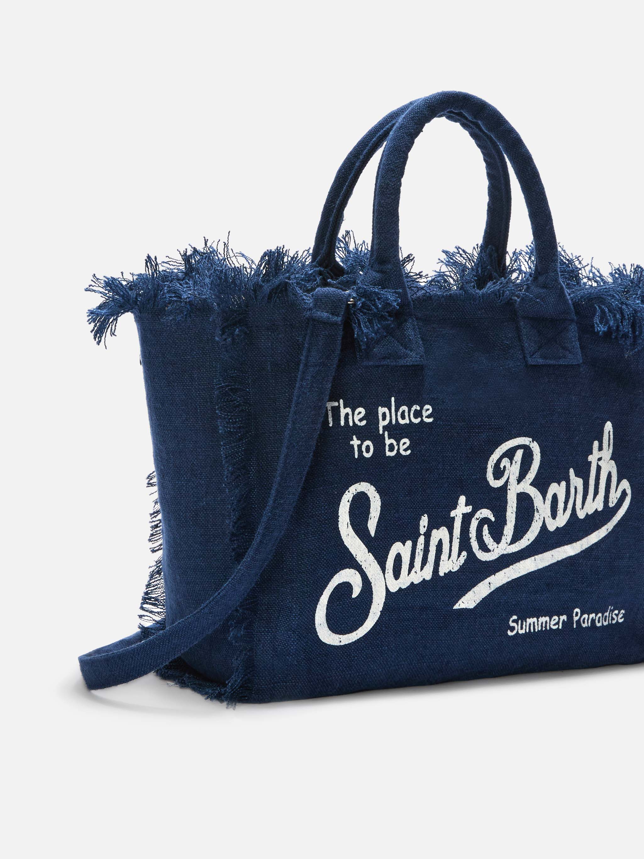 mc2-saint-barth-borsa-colette-in-lino-blu-tinta-unita-con-frange image 3