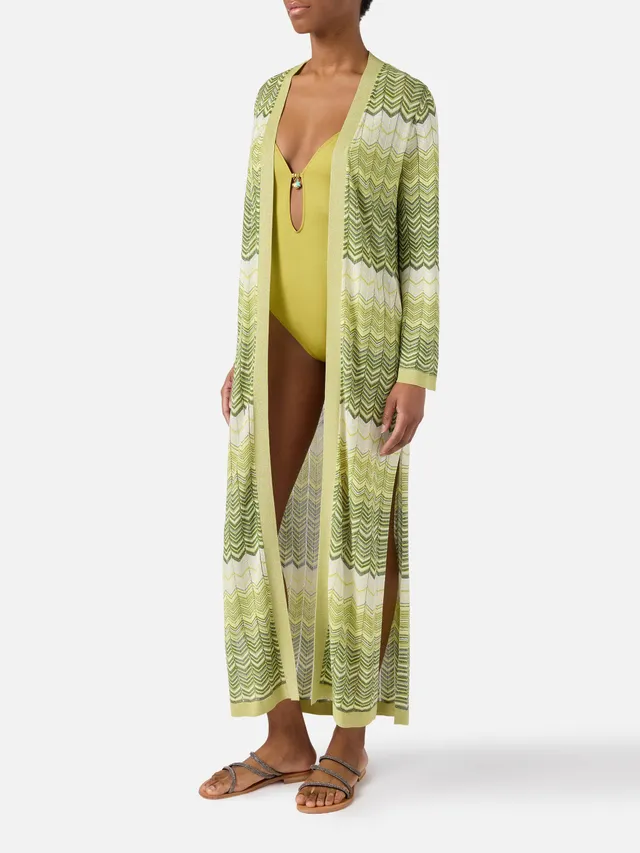 cardigan-lungo-mc2-saint-barth-tonia-in-maglia-di-viscosa-verde-con-motivo-geome image 1