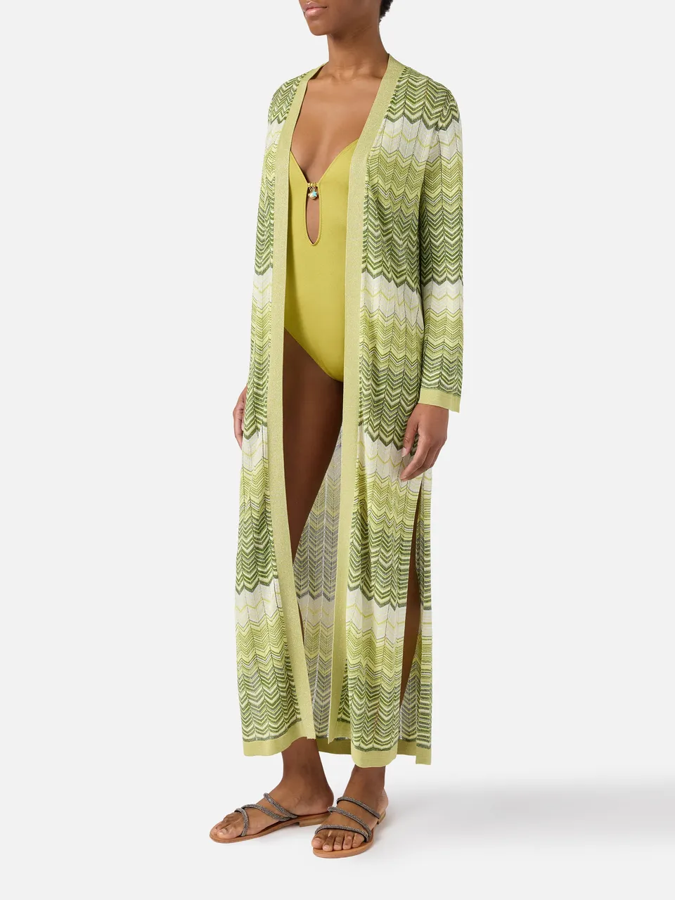 cardigan-lungo-mc2-saint-barth-tonia-in-maglia-di-viscosa-verde-con-motivo-geome image 1