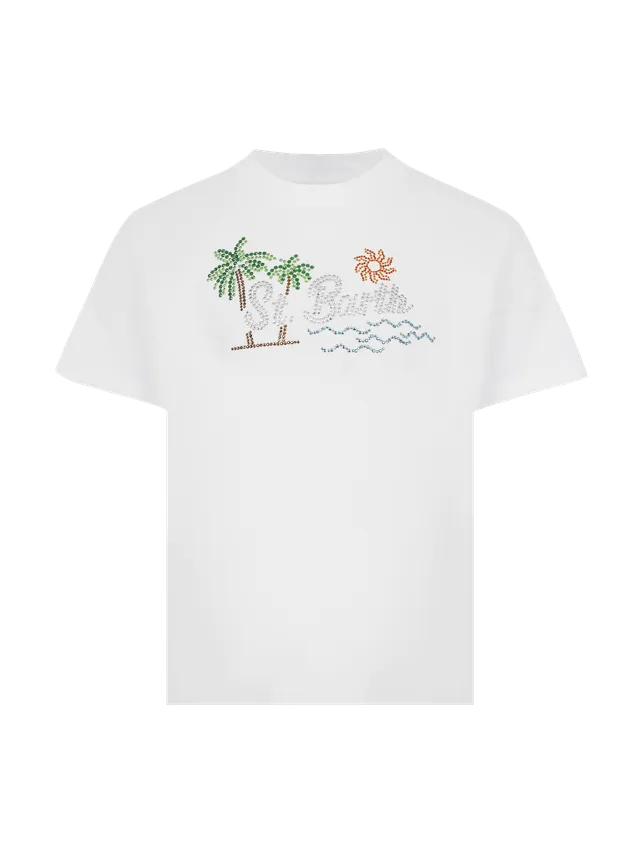 mc2-saint-barth-t-shirt-elly-bambina-in-cotone-bianca-st-barth-sunset-strass image 1
