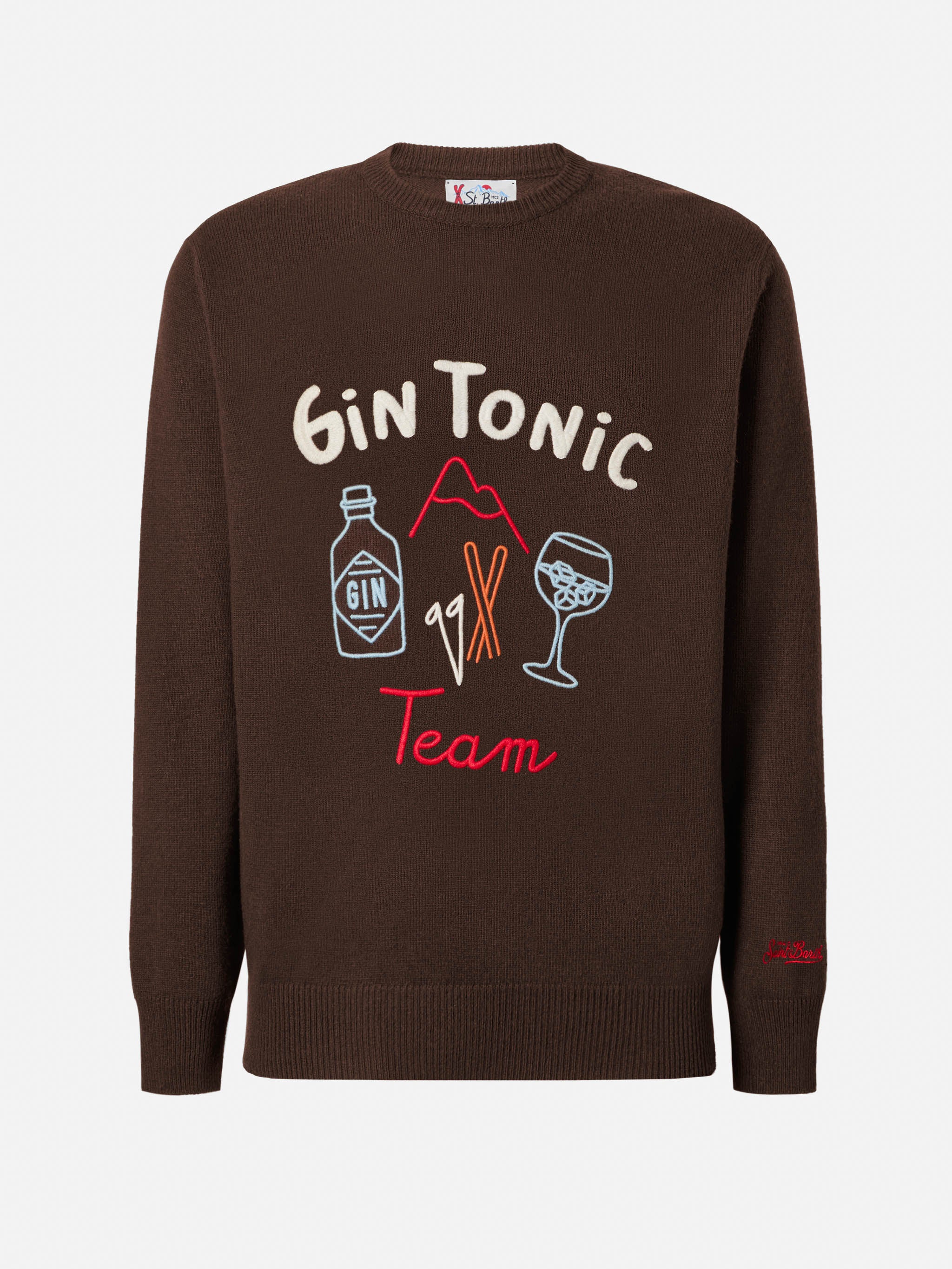 mc2-saint-barth-heron-maglione-girocollo-uomo-marrone-con-ricamo-gin-tonic-team image 1