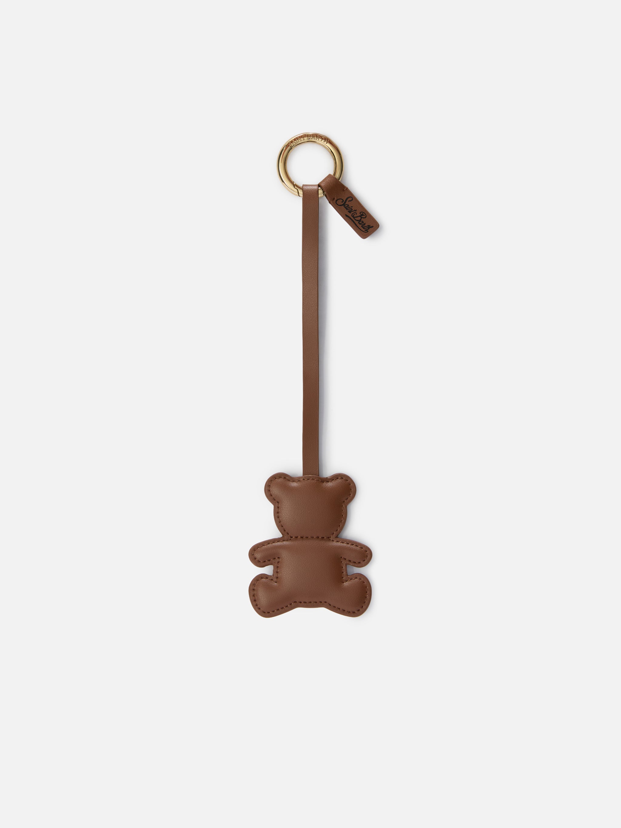 bag-charm-mc2-saint-barth-a-forma-di-orsetto-in-pelle-liscia-marrone-con-targhet image 1
