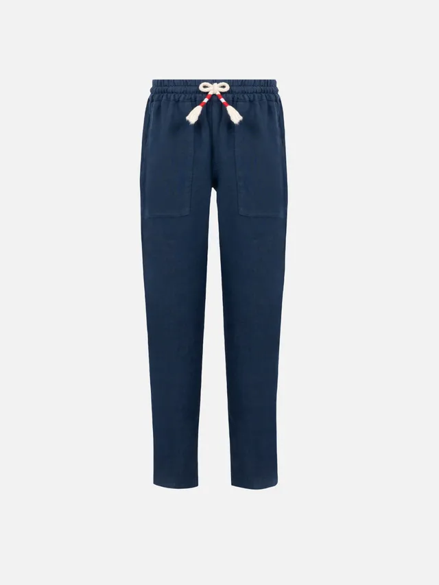 mc2-saint-barth-pantaloni-calais-jr-bambino-in-lino-blu-navy-con-coulisse image 1