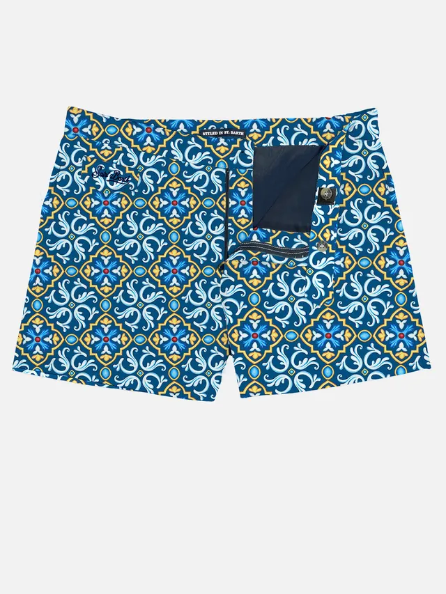 mc2-saint-barth-harrys-costume-mare-uomo-corto-stampa-maiolica-blu image 1