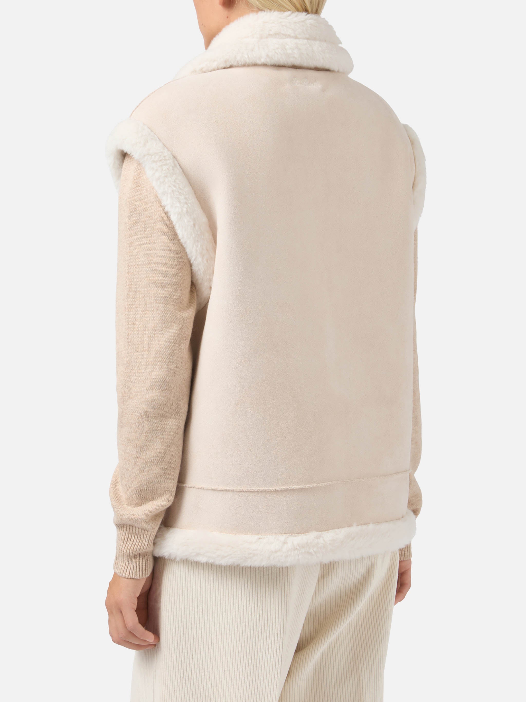 mc2-saint-barth-gilet-hesketh-donna-eco-montone-beige-ricamo-texano image 4