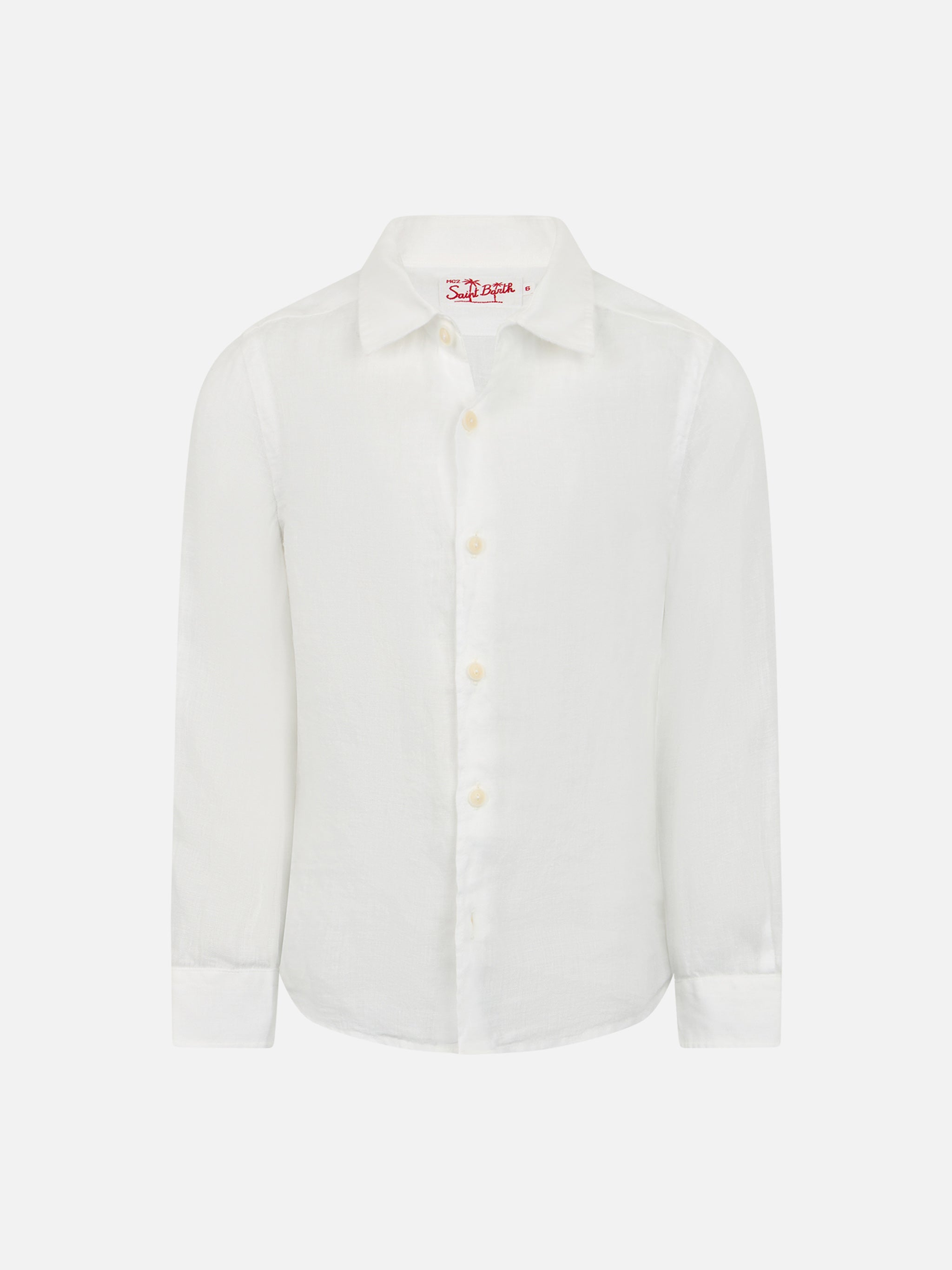 mc2-saint-barth-agnes-camicia-lino-bambino-bianca-maniche-lunghe image 1