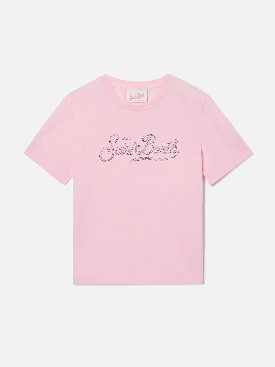 mc2-saint-barth-t-shirt-elly-bambina-in-cotone-rosa-con-strass image 1