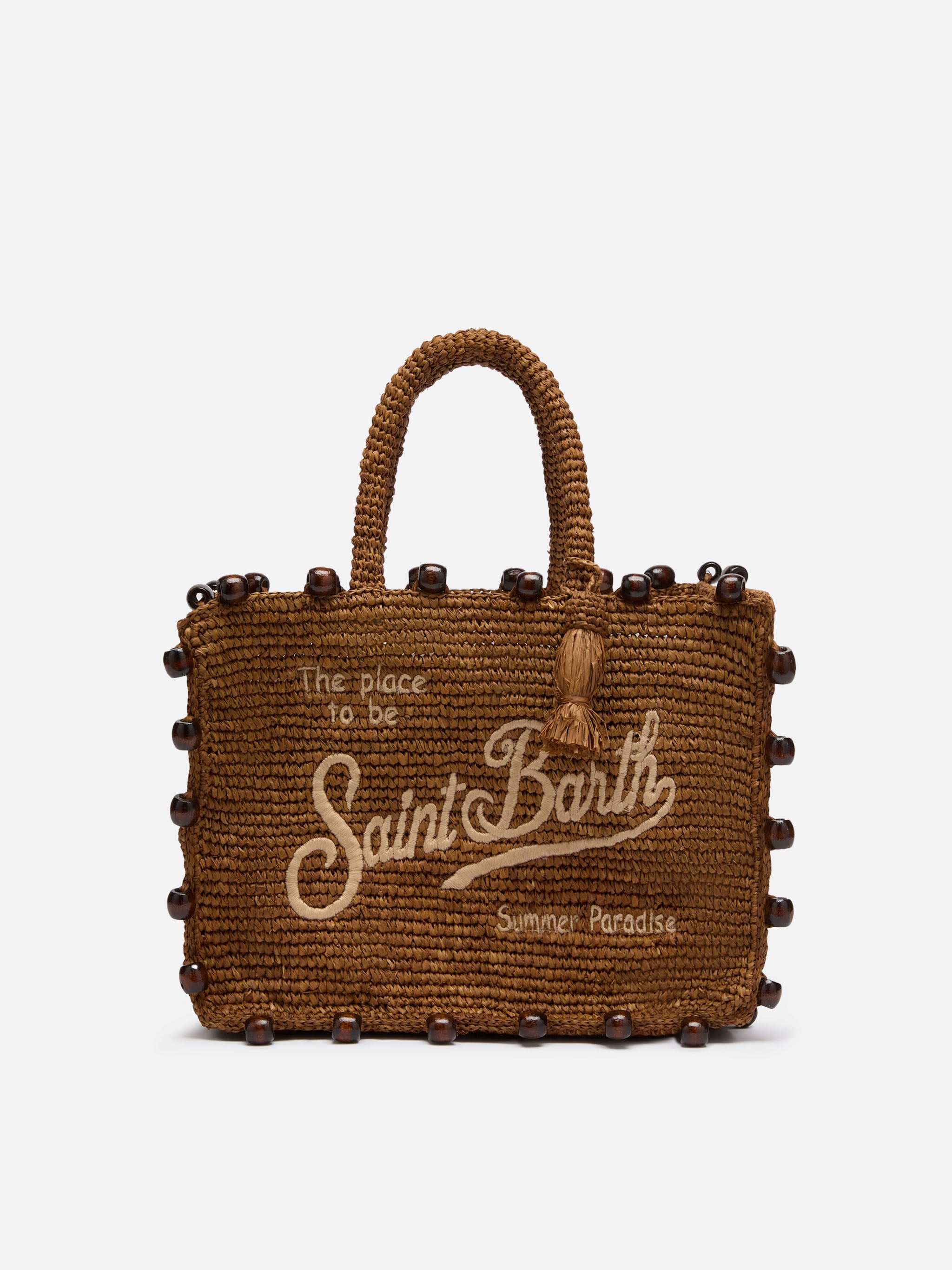 mc2-saint-barth-colette-borsa-raffia-marrone-logo-ricamato-perline image 1