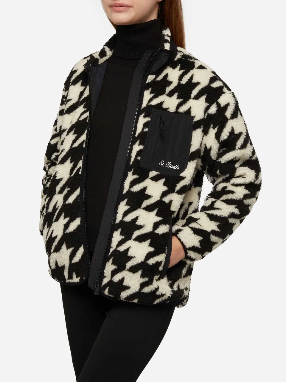 mc2-saint-barth-giacca-in-pile-teddy-keystone-pied-de-poule-nera image 1