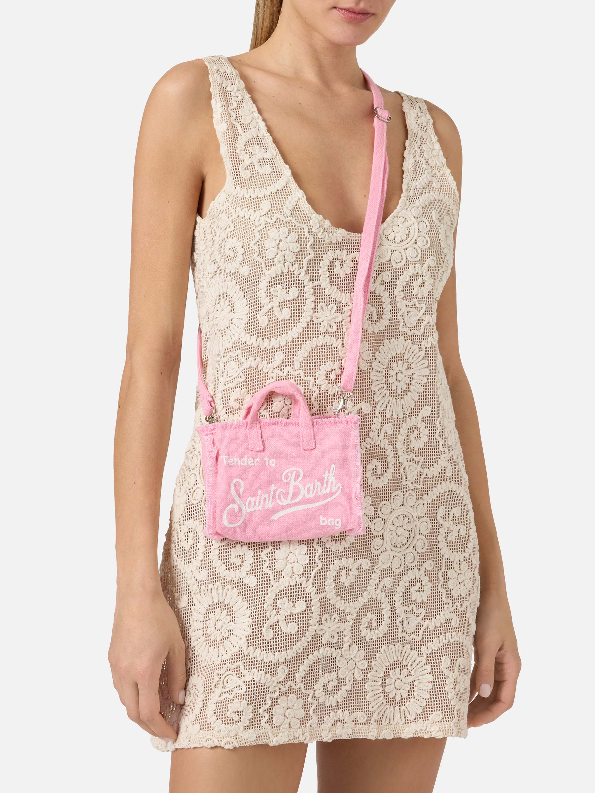 mc2-saint-barth-phone-micro-borsa-mini-in-lino-rosa-con-logo-a-contrasto image 2