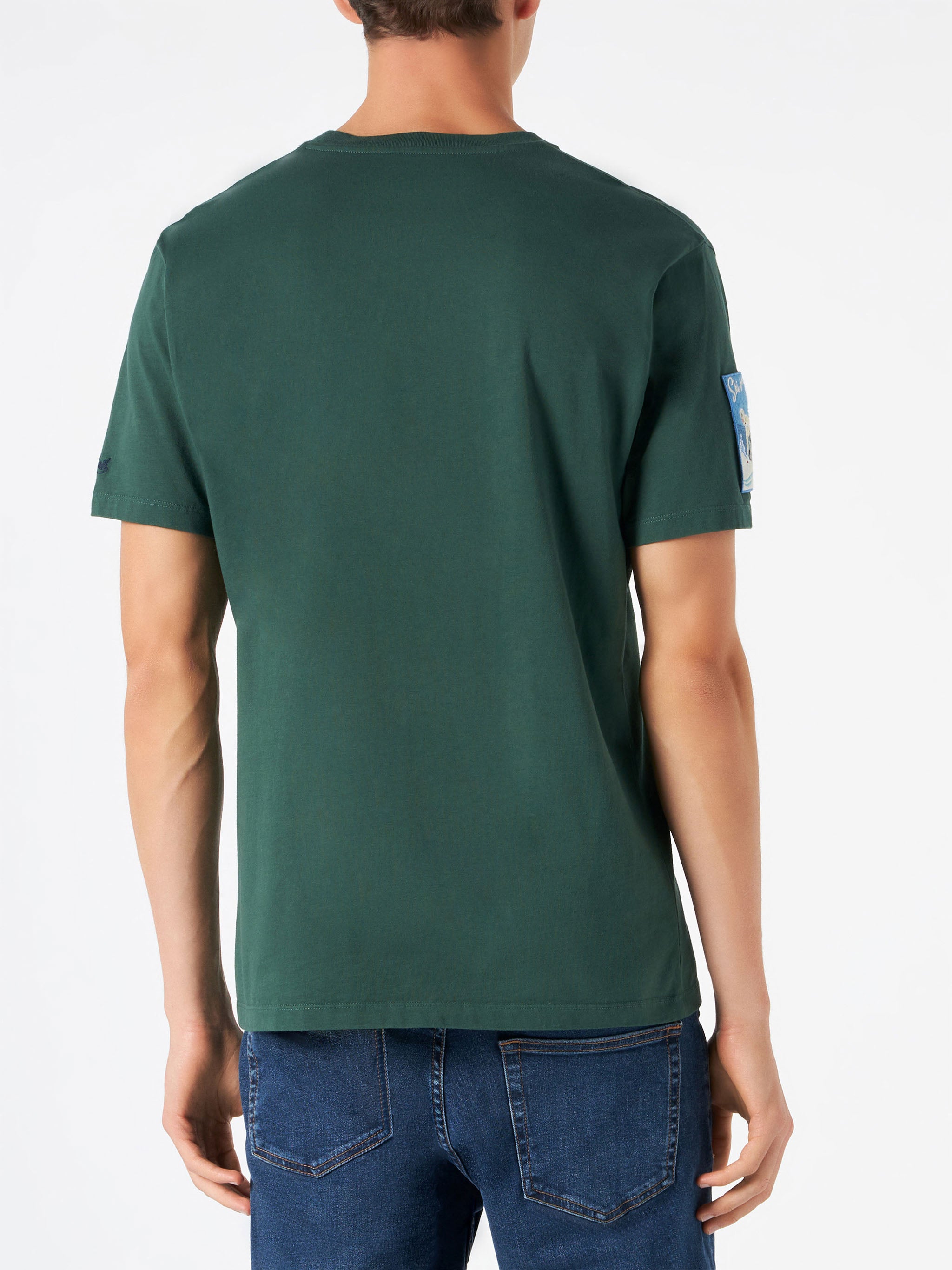 mc2-saint-barth-arnott-t-shirt-uomo-cotone-verde-bosco-patch-multicolor-slim image 4