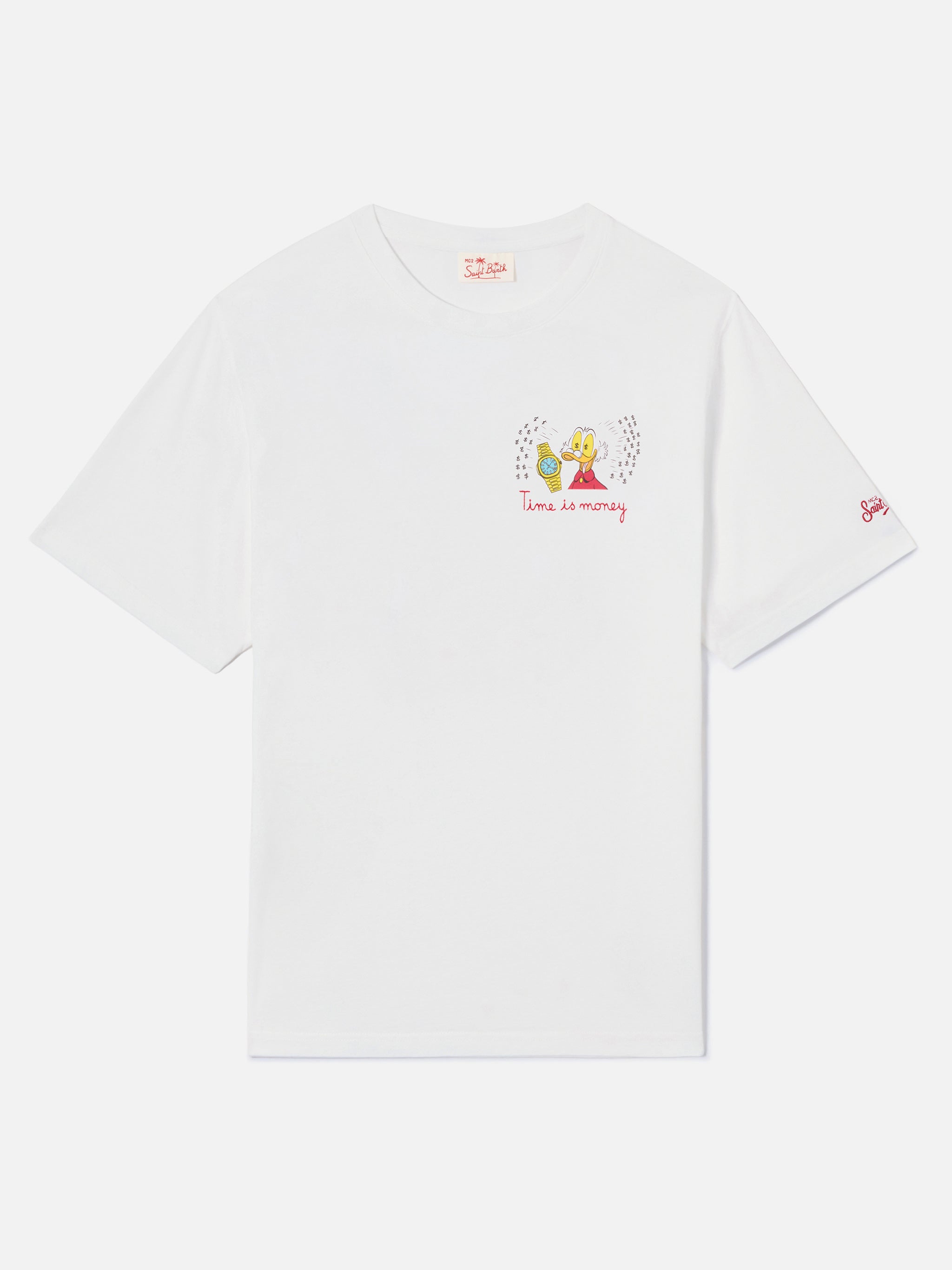 mc2-saint-barth-portofino-t-shirt-uomo-bianca-puro-cotone-ricamo-time-is-money-s image 5