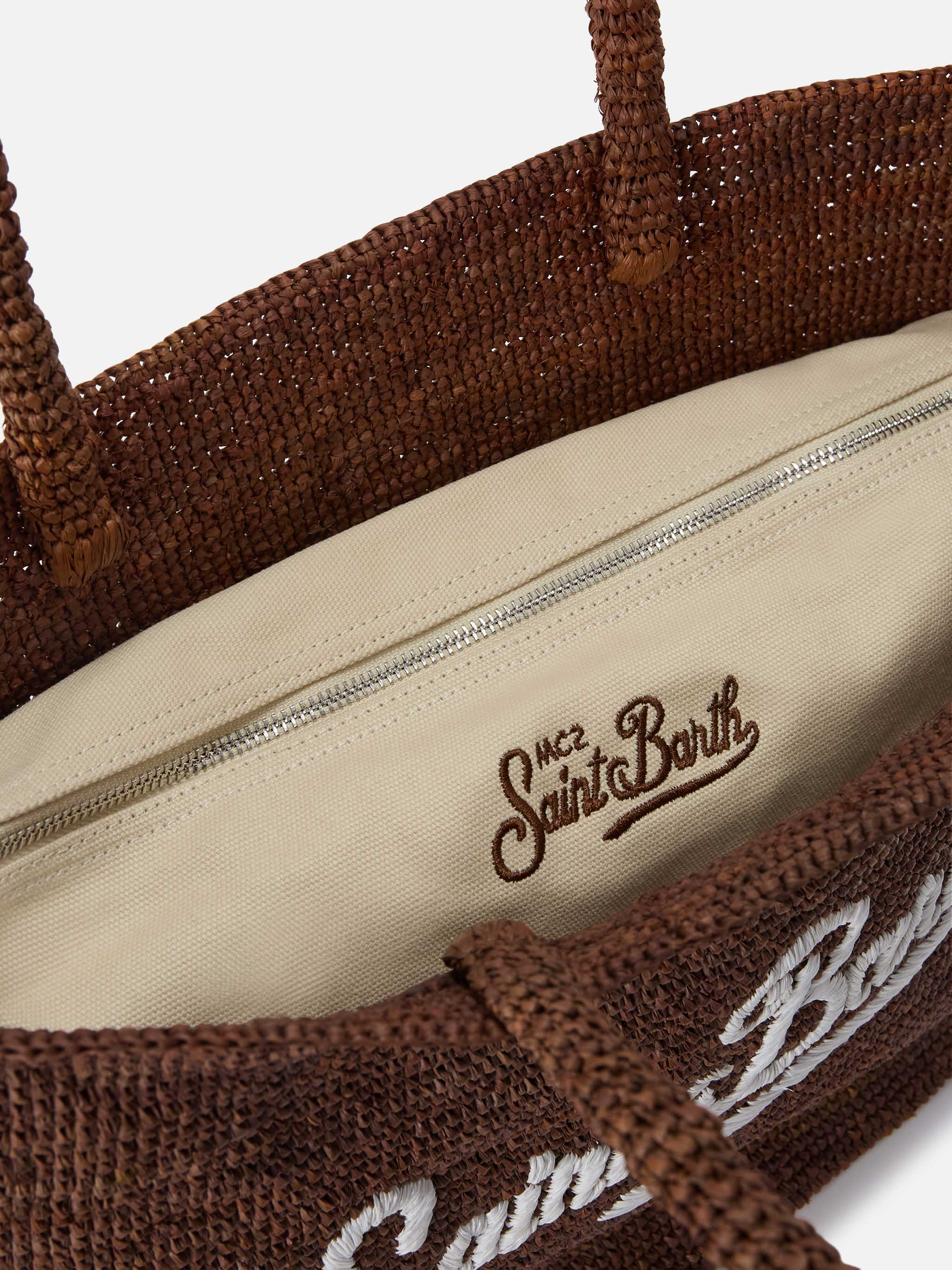 mc2-saint-barth-borsa-beach-in-raffia-marrone-con-logo-ricamato-a-contrasto-e-po image 5