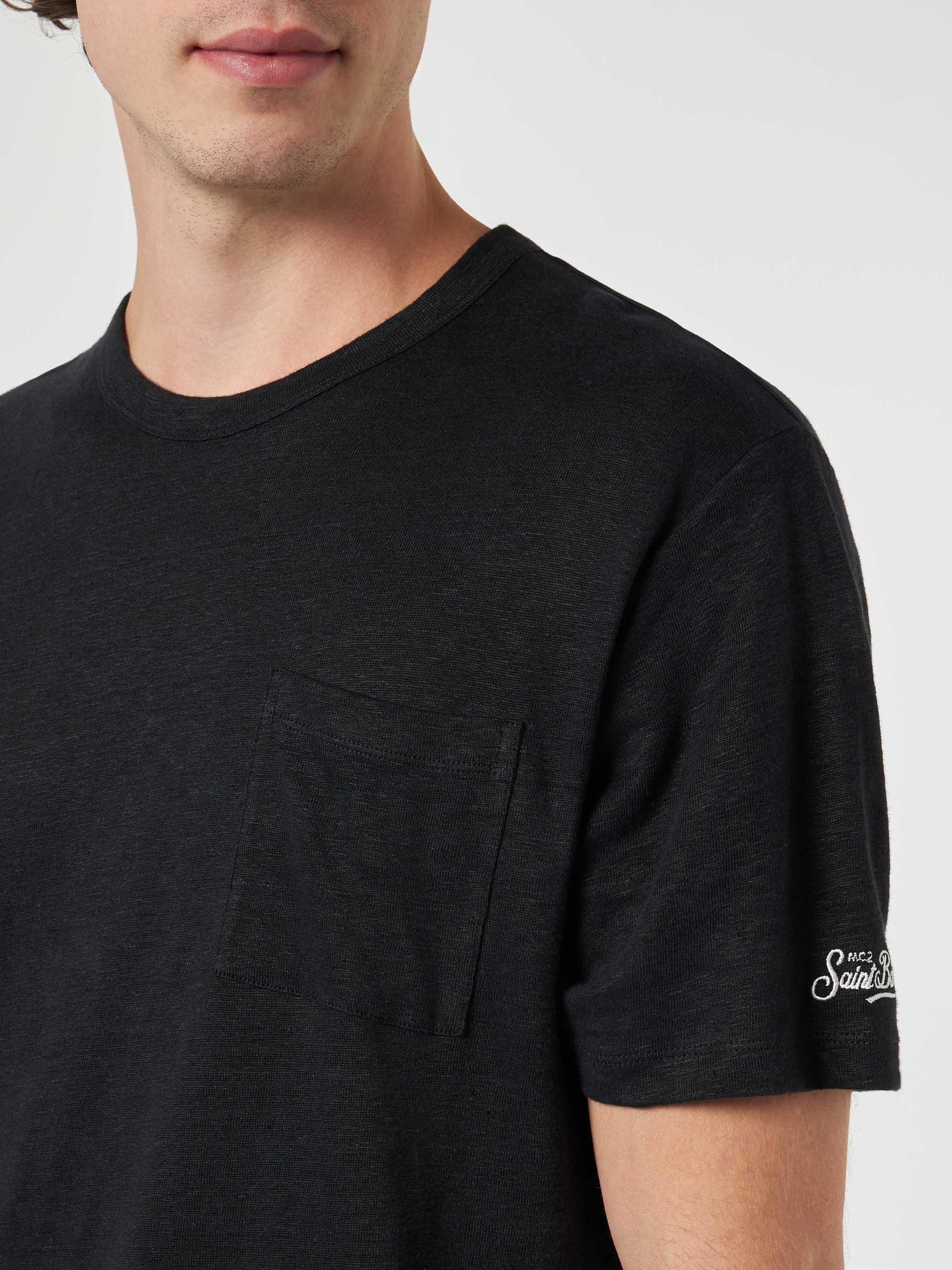 mc2-saint-barth-t-shirt-uomo-ecstasea-nera-in-lino-jersey-con-taschino image 3