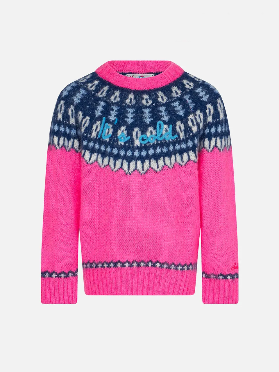 mc2-saint-barth-maglione-da-bambina-girocollo-garzato-con-jacquard-nordico-rosa- image 1