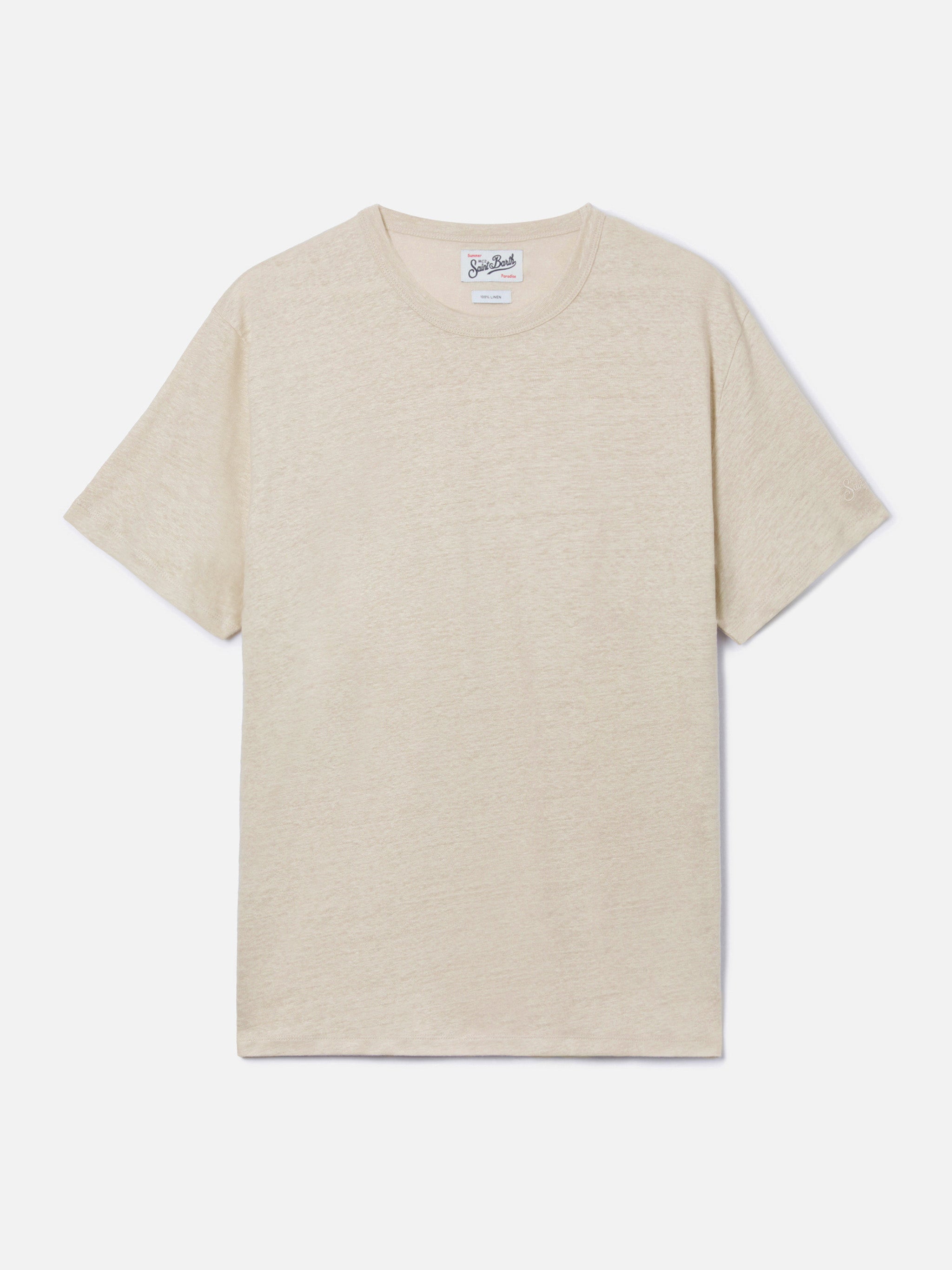 mc2-saint-barth-ecstasea-t-shirt-uomo-in-puro-lino-panna-logo-ricamato image 1