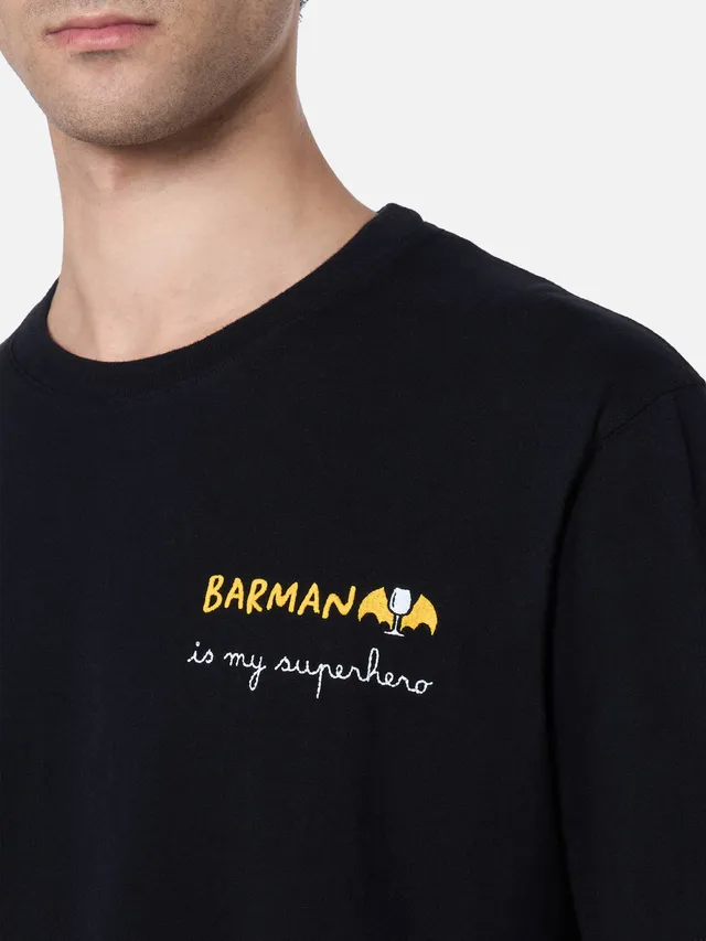 mc2-saint-barth-arnott-t-shirt-uomo-nera-cotone-pesante-ricamo-barman image 1