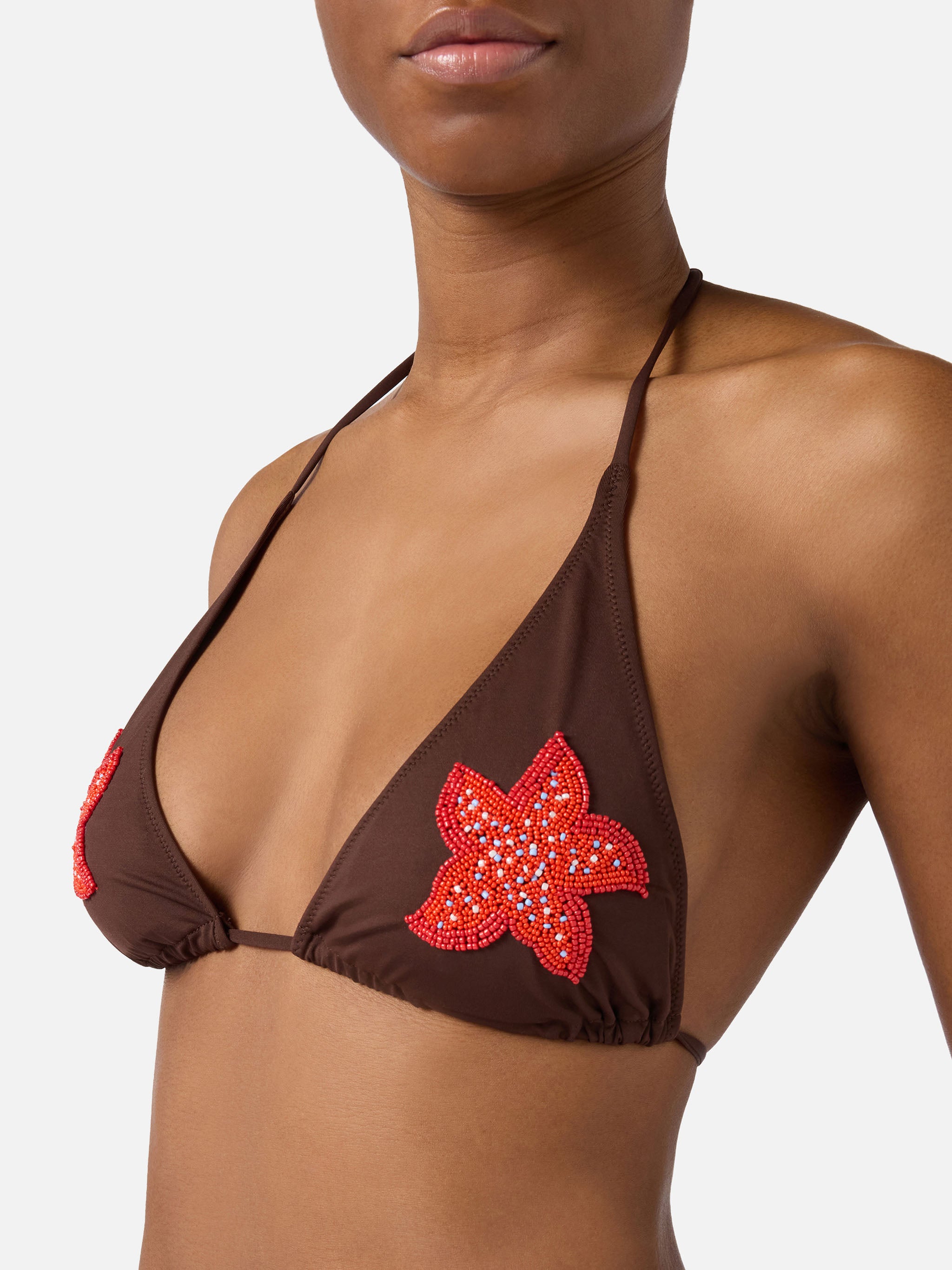mc2-saint-barth-top-bikini-guiana-triangolo-donna-marrone-stelle-marine-perline image 2