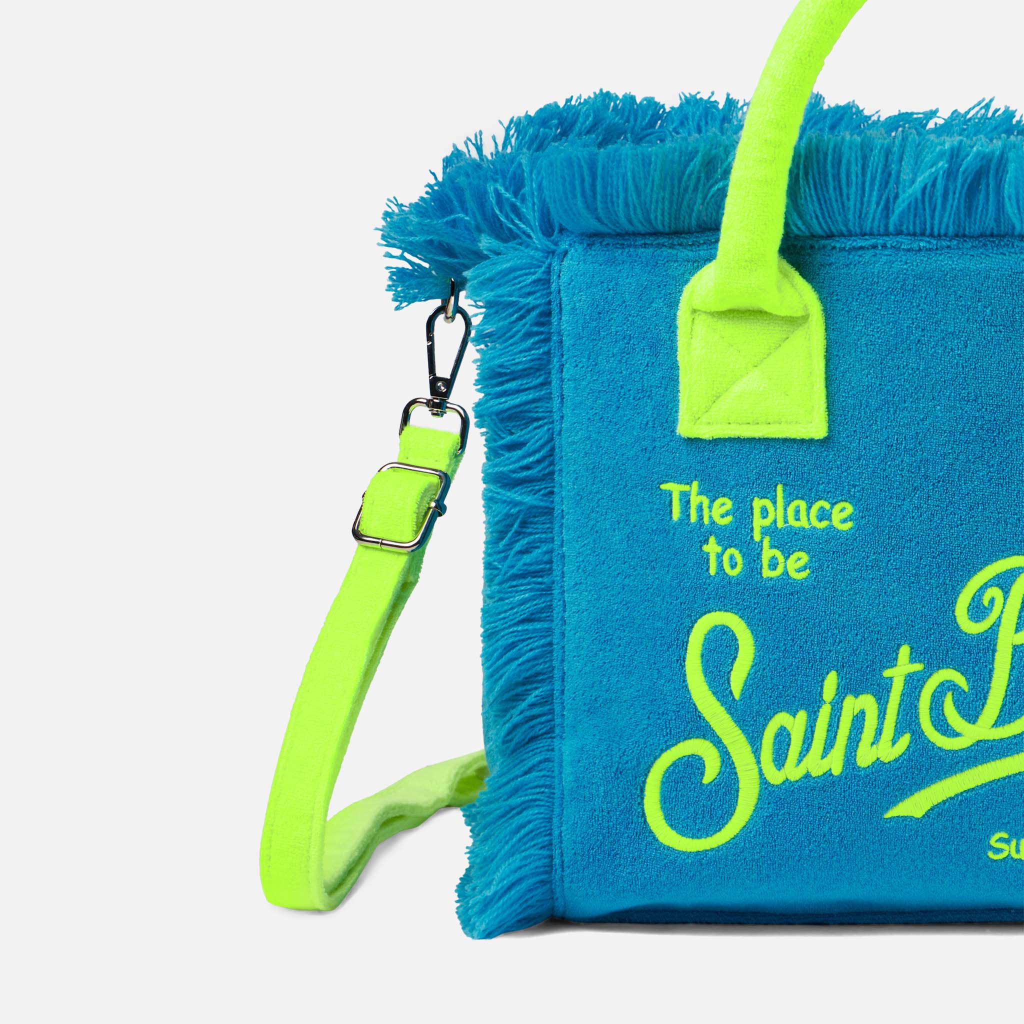 mc2-saint-barth-colette-borsa-a-mano-in-spugna-turchese-con-frange-30x22x15-cm image 2