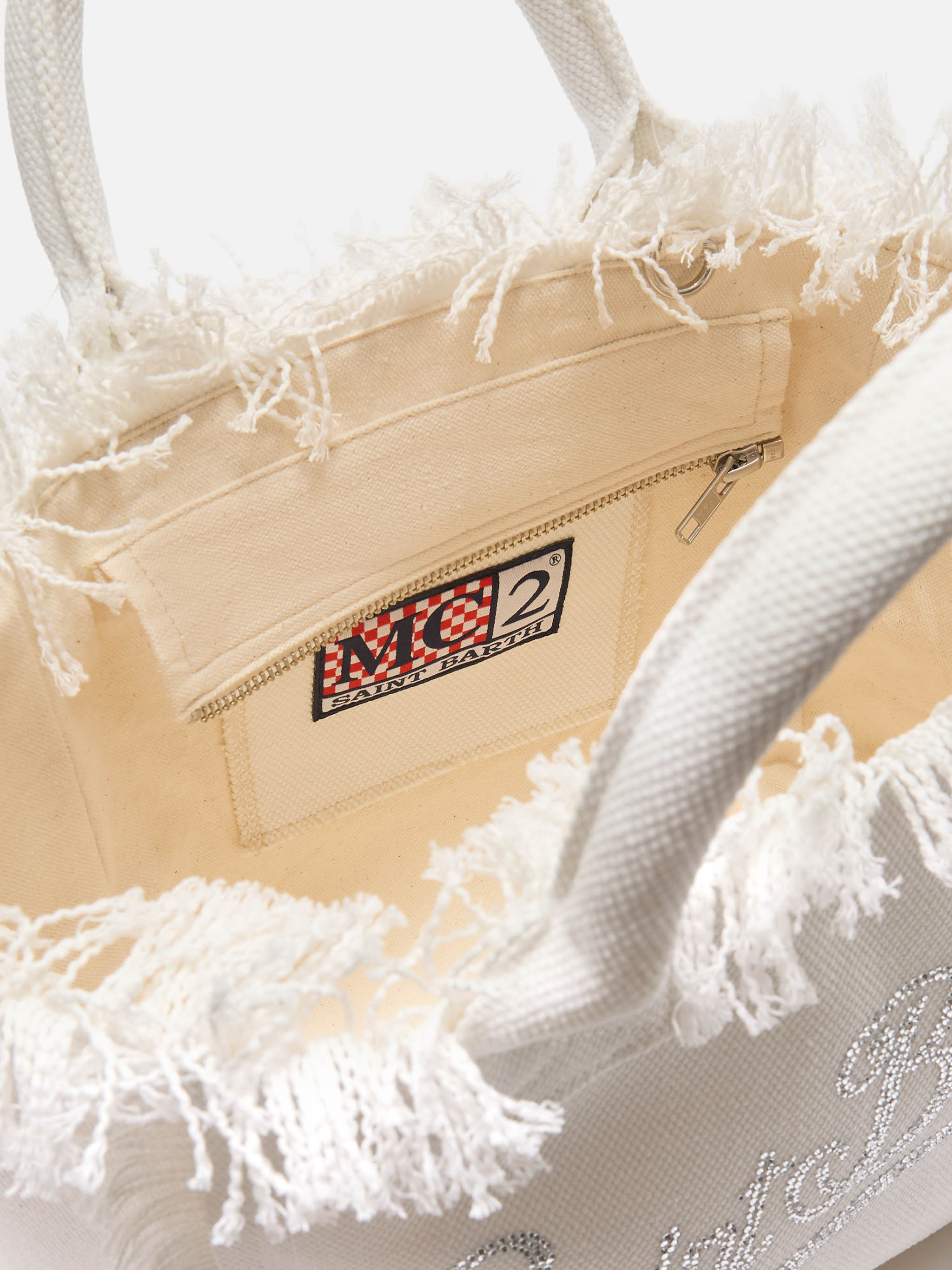 mc2-saint-barth-borsa-colette-in-canvas-bianco-con-logo-in-strass-frange-e-traco image 4