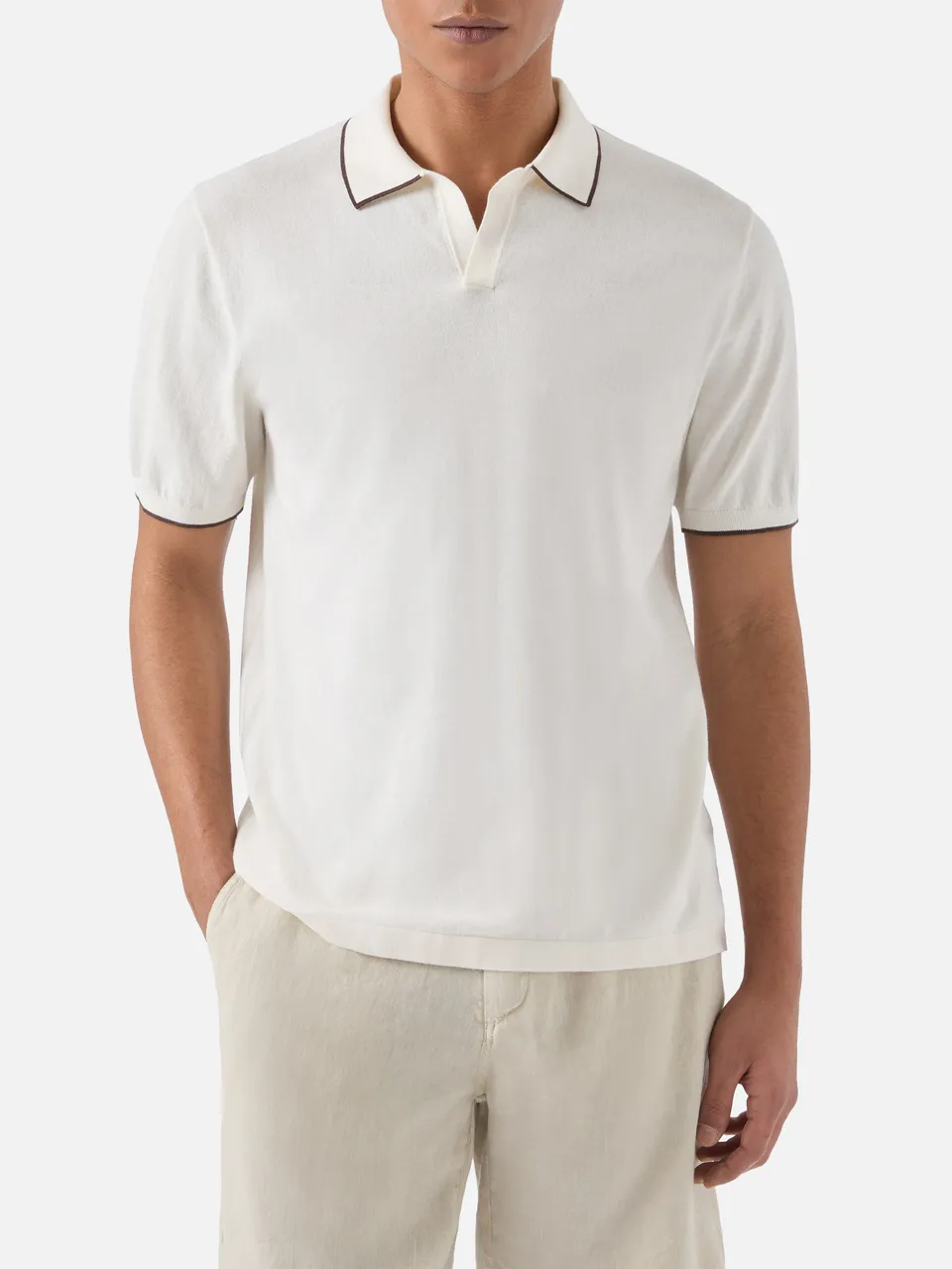 mc2-saint-barth-polo-sloan-in-cotone-high-twist-beige-con-profili-a-contrasto-uo image 1