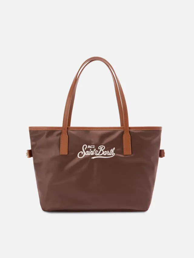 mc2-saint-barth-city-medium-borsa-in-nylon-marrone-con-logo-ricamato image 1