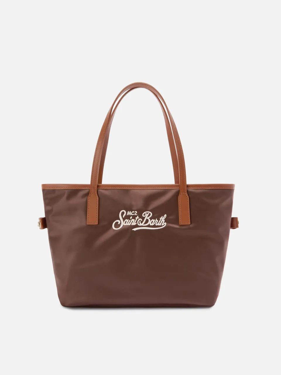 mc2-saint-barth-city-medium-borsa-in-nylon-marrone-con-logo-ricamato image 1