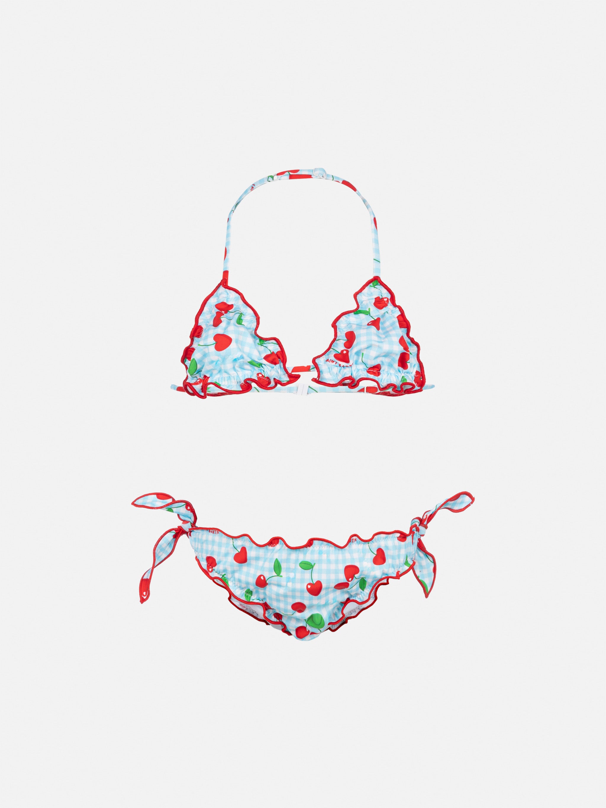 mc2-saint-barth-bikini-a-triangolo-cris-bambina-con-stampa-ciliegie-e-quadretti- image 1