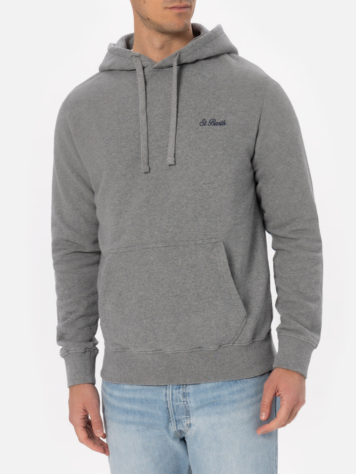 mc2-saint-barth-felpa-tribeca-in-cotone-grigio-m-lange-con-cappuccio-e-ricamo-lo image 1